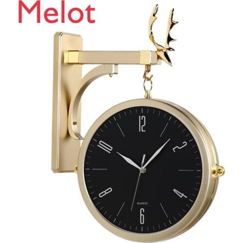 Nordic Modern Minimalist Wall Clock Luxury Living Room Gold Slient Double Side Clock Creative Quartz Deer Home