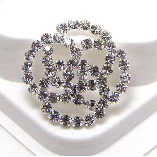 New 38mm silver rhinestone round circle hoops shank apparel button fashion hair ponytail holder ornament accessories 6pcs x