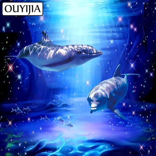 OUYIJIA Dolphin Animal 5D DIY Diamond Painting Full Square Cross Stitch Diamond Mosaic Rhinestone Embroidery Home Decoration