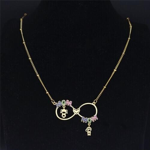 Mom Son Daughter Stainless Steel Zircon Copper Chain Necklace for Women Golod Color Statement Necklaces Jewelry bijoux N96S01