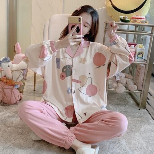 2021 Spring Autumn Long Sleeve Pajama Sets for Women Korean Print Loose Sleepwear Suit Pyjama Homewear Pijama Mujer Home Clothes