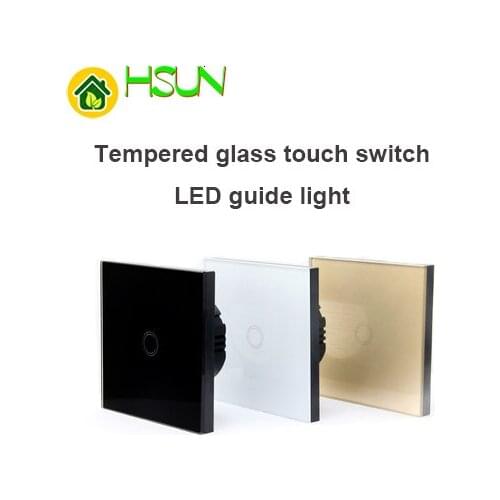 EU Standard Touch Switch 1 Gang 1 Way Wall Switch Light Touch Switch Waterproof Tempered Glass Panel LED Lamp Switches 170V/240V