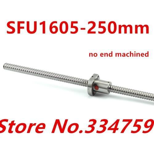 NO END MACHINED 16mm 1605 Ball Screw Rolled ballscrew 1pc SFU1605 250mm with 1pc 1605 ballnut CNC part
