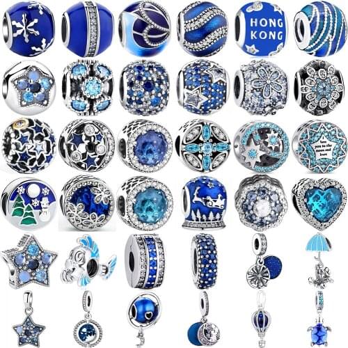 Hot Sale 925 Sterling Silver Beads Star Snowman Sea turtles Clasp Fish Charm Fit Original Bracelet Silver 925 Blue Jewelry diy