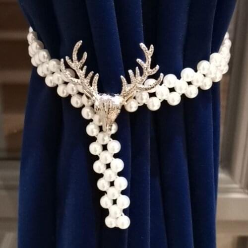ALLOY DEER HEAD BEAD CURTAIN TIEBACK HOME DECORATIVE ACCESSORIES HANDMADE ELASTIC CURTAIN STRAP TIEBACKS CREATIVE CURTAINS DECOR