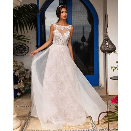 Vestido De Noiva Beading Appliques Tulle Wedding Dress Cut-Out Back Sukienka Na Wesele Elegant Robe De Mariage Bridal Gowns
