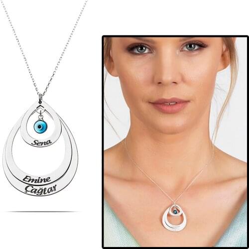 Tesbihane Personalized Name Written 925 Sterling Silver Lady Three Drop Necklace