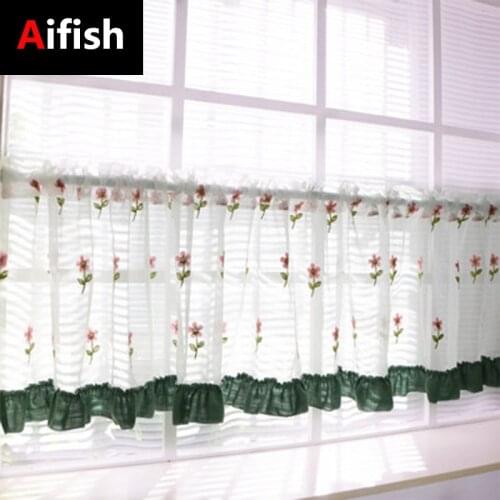 Embroidery Short Curtain Flower Yarn Kitchen Curtain Cabinet American Pastoral Design Tulle Screen Curtain Custom DL021-4