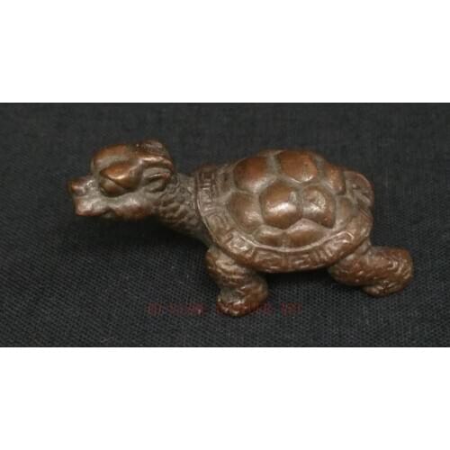 YIZHU CULTUER ART Collection Old China Bronze Carving Lovely Turtle Statue Pendant or Paperweight Decoration Gift