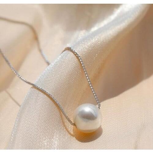 Jewellery 9-10mm Natural White pink pearl Necklace pendant s925 silver Chain