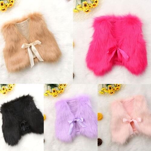 2021 Brand New Toddler Baby Girls Kid Winter Faux Fur Vest Waistcoat Sleeveless Solid Bowknot Belt Warm Coat Outwear Warm Jacket
