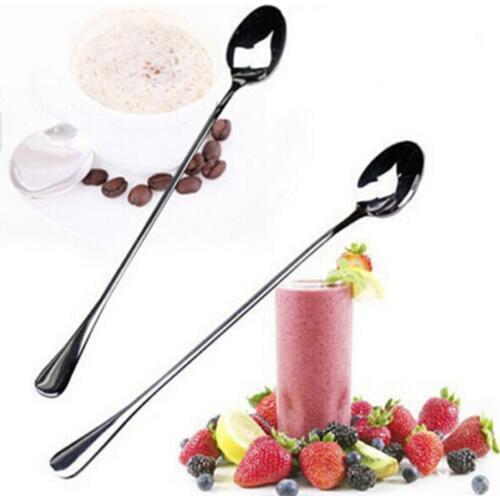 1Pcs High Quality Ice Cream Tea Coffee Handled Long Handle Stainless Steel Spoon Flatware Length: 20cm/8inch
