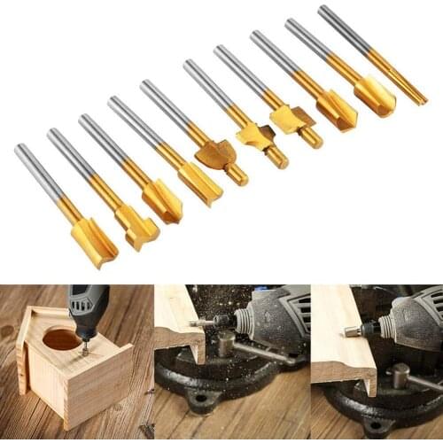 10pcs HSS Wood Router Bits Files Titanium Coated Mini 3mm Wood Cutter Milling Fits Dremel Rotary Set 1/8" Drill Bits Dropship