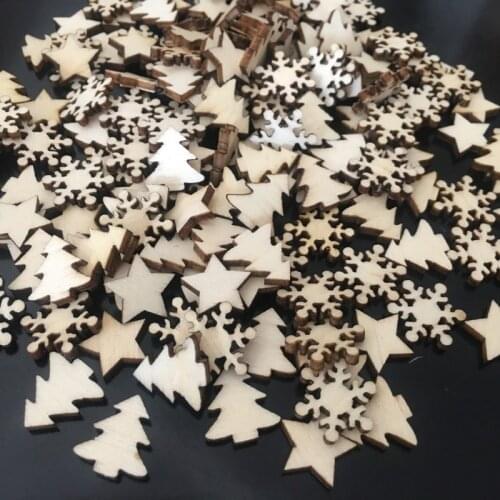 100pcs Unfinished Ornaments Christmas Wooden Ornaments Hanging Embellishments Crafts for DIY