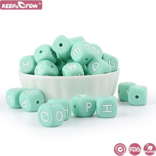 Keep&Grow 100Pcs Silicone English Letters Baby Teething Teether Beads Chewable Alphabet Letter Beads Customized Baby Toys
