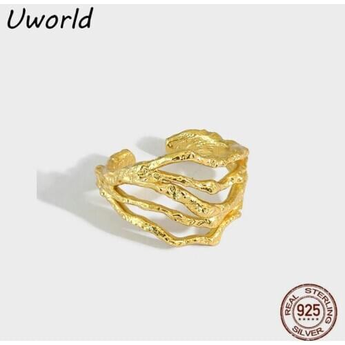 18K Gold Plated Geometric Irregular Lines Rings High Quality S925 Sterling Silver Irregular Rings