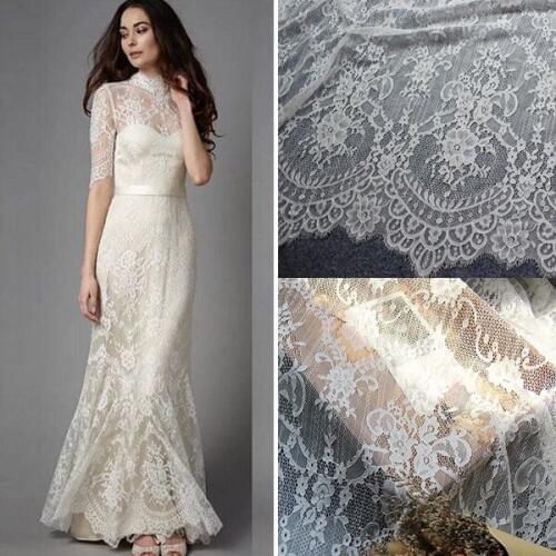 3M/ Lot 150CM Wide High quality white black jacquard eyelash african lace fabric diy craft wedding dress clothing lace material