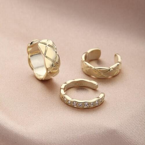 3Pcs/set Fashion Personality Clip On Earrings Women High Quality Copper Gold Plated Ear Cuffs For Unpierced Ears