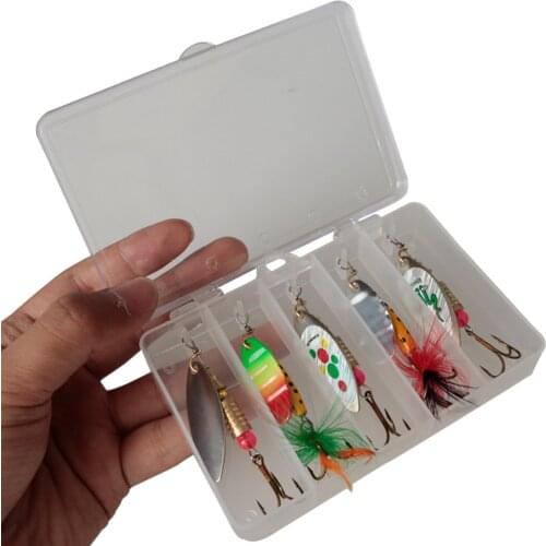 5pcs/lot fishing spoon lures spinner bait wobbler artificial metal baits With Feather Hooks spinnerbait isca free with box