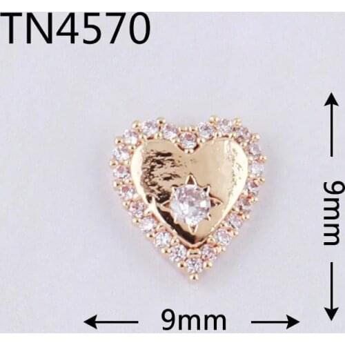 5pcs/lot TN4570 3D Love Heart Alloy Zircon Nail Art Decoration Jewelry Rhinestones Nails Accessories Supplies Decorations Charms