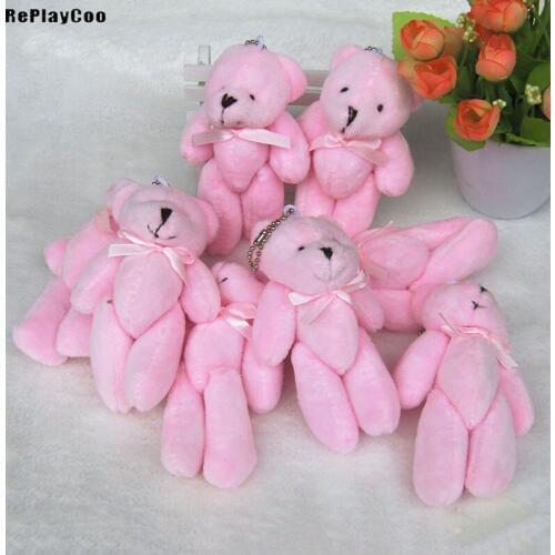 50PCS/LotMini Teddy Bear Stuffed Plush Toys 12cm Small Bear with bow Stuffed Toys pink pelucia Pendant Kids Birthday Gift J09501