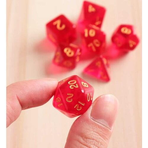 7Pcs Multisided Dice Set Red Polyhedral Acrylic Dices Role Playing Poker Game Dices D&D RPG 4 6 8 10 12 20 D4-D20 with Bag