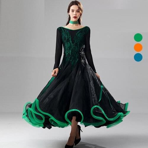 Ballroom dance dress for ballroom dancing modern dance costumes ball dress rumba costumes long lace dress fringe