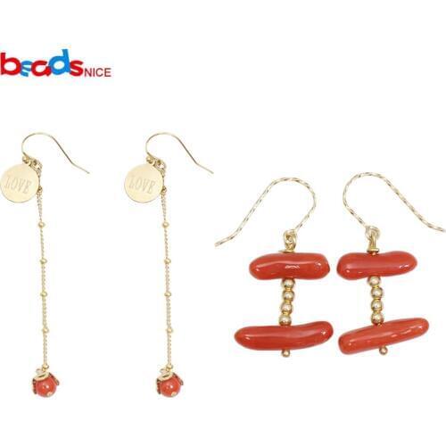 Beadsnice Gold Filled Red Coral Drop Earring Hook Fine Jewelry for Women Dangle Earring Dainty Jewelry 39738
