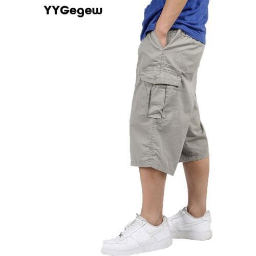 3/4 Pants Men Summer Baggy Cargo Cotton Calf Length Plus Size Pants Casual Trouser Male Large Loose Big Size 4XL 5XL 6XL Black