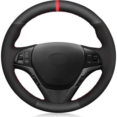 Car Steering Wheel Covers DIY Black Genuine Leather Suede For Hyundai Genesis Coupe 2010 2011 2012 2013 2014 2015-2016