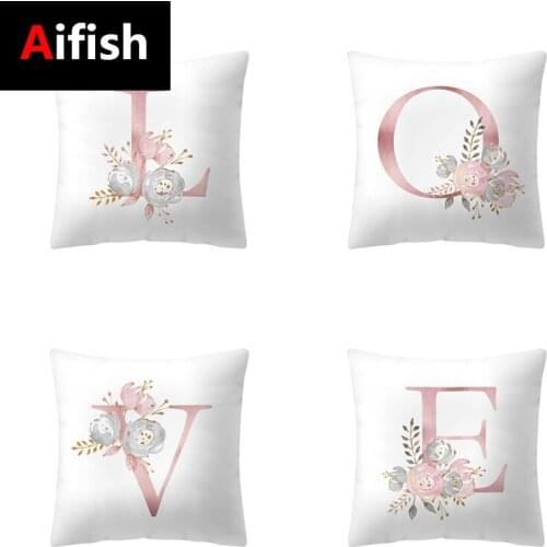 Kids Room Decoration Letter Pillow Case English Alphabet Polyester Cushion Cover For Sofa Home Romantic Decor Flower Pillowcase