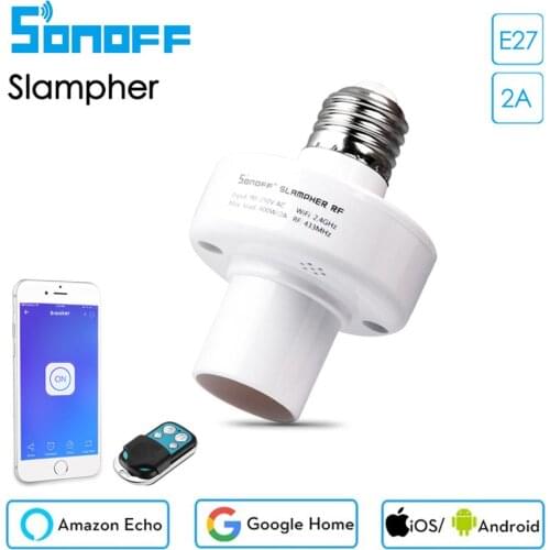 Sonoff Slampher E27 Wifi Bulb Socket Lamp Holder 433 RF Remote Control, eWeLink App Work with Alexa Google home