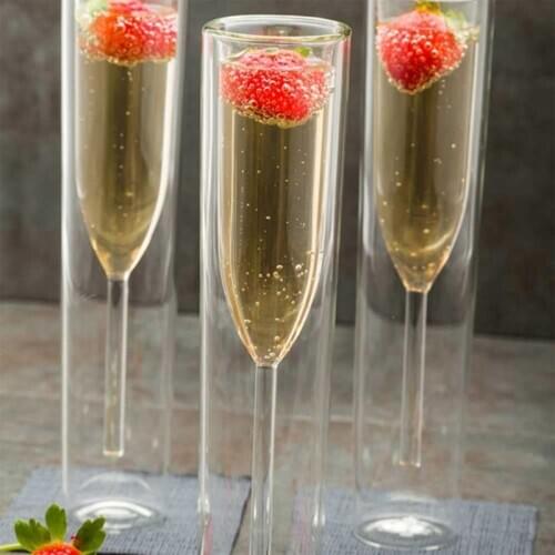 Double Layers Glasses Champagne Flutes Goblet Bubble Sparkling Wine Tulips Cocktail Wedding Glass CupRetailsale