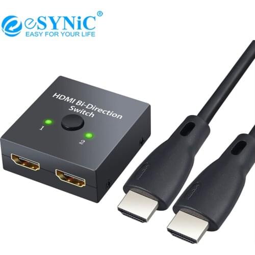 ESYNiC 4K 2 Port Bidirectional HDMI Switch Switcher with HDMI Cable 2 In to 1 Out HDMI Hub for Xbox HDTV Blu-Ray Player DVD DVR