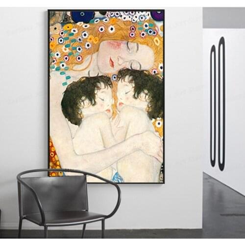 Famous Posters and Print Mother Love Twins Baby By Gustav Klimt Canvas Painting Wall Art Picture Aesthetic Room Decor