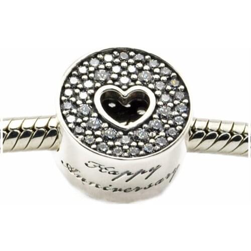 Happy Birthday Crystal Beads for Silver 925 Original Charms Bracelets DIY Hollow Heart Silver Charm Beads for Jewelry Making