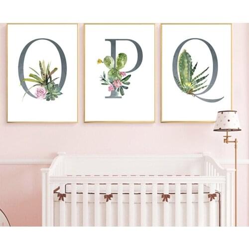 Canvas Painting Custom Personality Name Nordic Style Poster Flower Letter Baby Wall Art Picture Home Decor Anime Christmas Gift