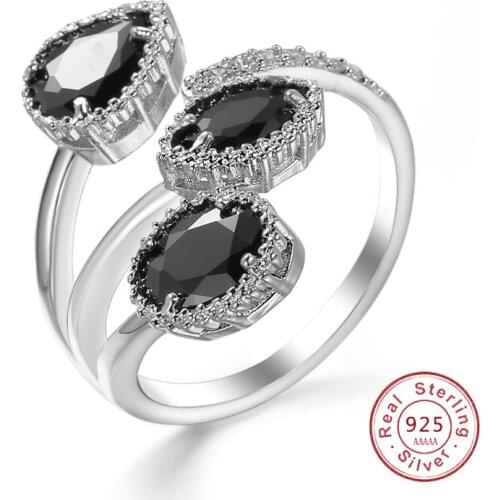 Fashion Silver color filled Multi-Layer Clear Black CZ Zircon Rings For Women anillos Geometric Stackable Resizable Rings Bague