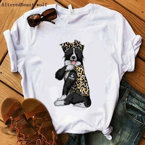 Border collie I Love Mon T-shirt 2021 Women Leopard bandanas Print harajuku MAMA t-shirt short sleeve graphic tee women clothes