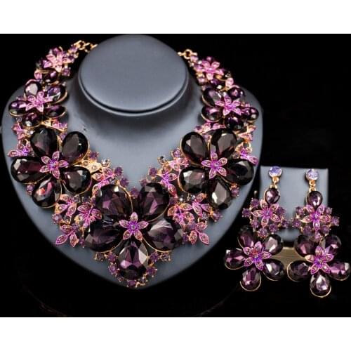 Sakura Love African Jewelry Set Bridal Wedding Banquet Glamour Woman Colorful Crystal Necklace Earrings Fashion Jewelry Party