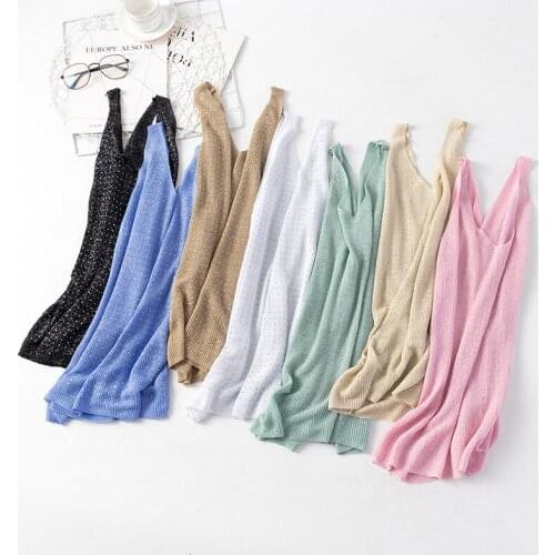 SINGRAIN Women Sequined Knitted Tanks Tops Sleeveless Summer Shiny Basic Knitting Vest Tops Glitter Clubwear Sequins Knit Tanks
