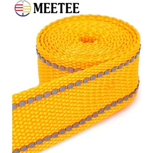 Meetee 4M 25mm Nylon Webbing Reflective Stripes Decoration Ribbons for Shoulder Strap Weave Webbings DIY Apparel Sew Lace Ribbon