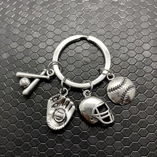 Fashion baseball baseball bat glove metal pendant key ring outdoor sports gift souvenir jewelry keychain