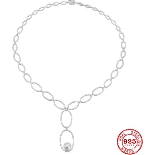 Fashion Charm Sterling Silver Copy 1:1 Copy,Paved Necklace With Pearl Pendant For Women Luxury Jewelry New Year Christmas Gift
