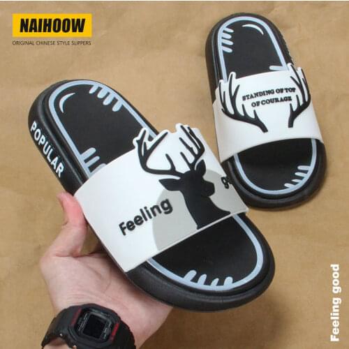 Cartoon cartoon slippers mens tide outdoor wearing summer thick-soled feeling comfortable bath word couple anti-slip sandals