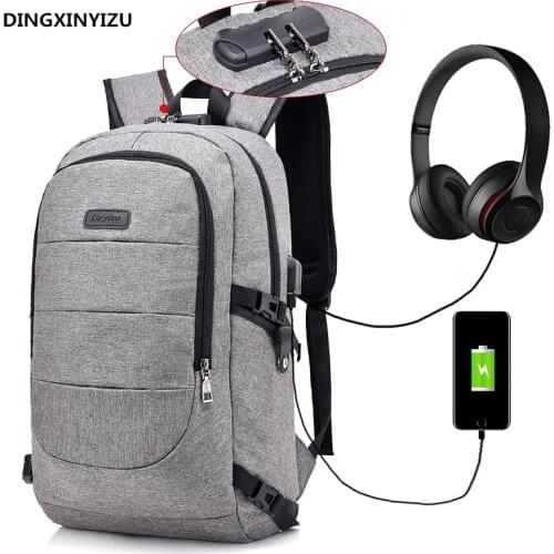 Mens Backpacks Burglar-proof Laptop Rucksack USB Charger Travel Mountaineering Bags Womens Headsets Jacks Music Packs Bolsa