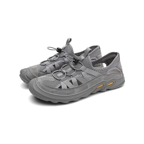 Men outdoor hiking sandals male breathable genuine leather shock-releif beach shoes men toe cap sandals driving shoes big size