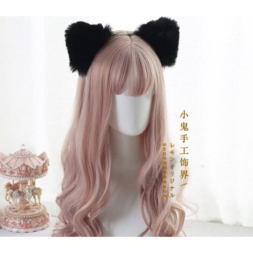 Soft Girl Lolita Furry White Black Cat Ears Cosplay Simulation Animal Ears KC Hair Hoop Cute Emulation Plush Ear Lolita Headband
