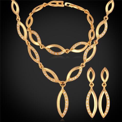 Kpop Jewelry Set Women Gold Color Earrings Necklace Bracelet Ring Wedding Accessories Rhinestone Bridal Jewelry Sets S1057