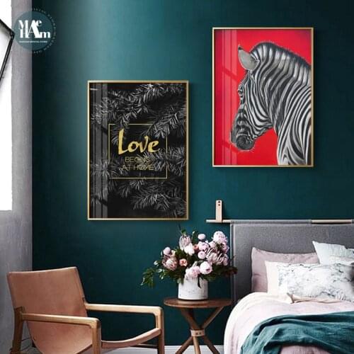 Nordic Zebra animal Letter wall art Canvas Painting Prints Posters Black Plant art Pictures for Living Room Morden Decor